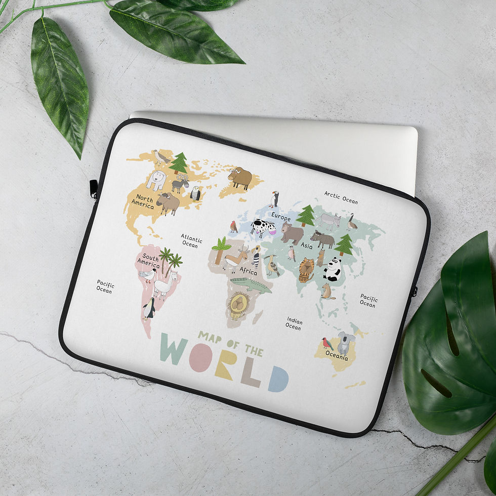 World Map Animals Laptop Sleeve by Carla Daly
