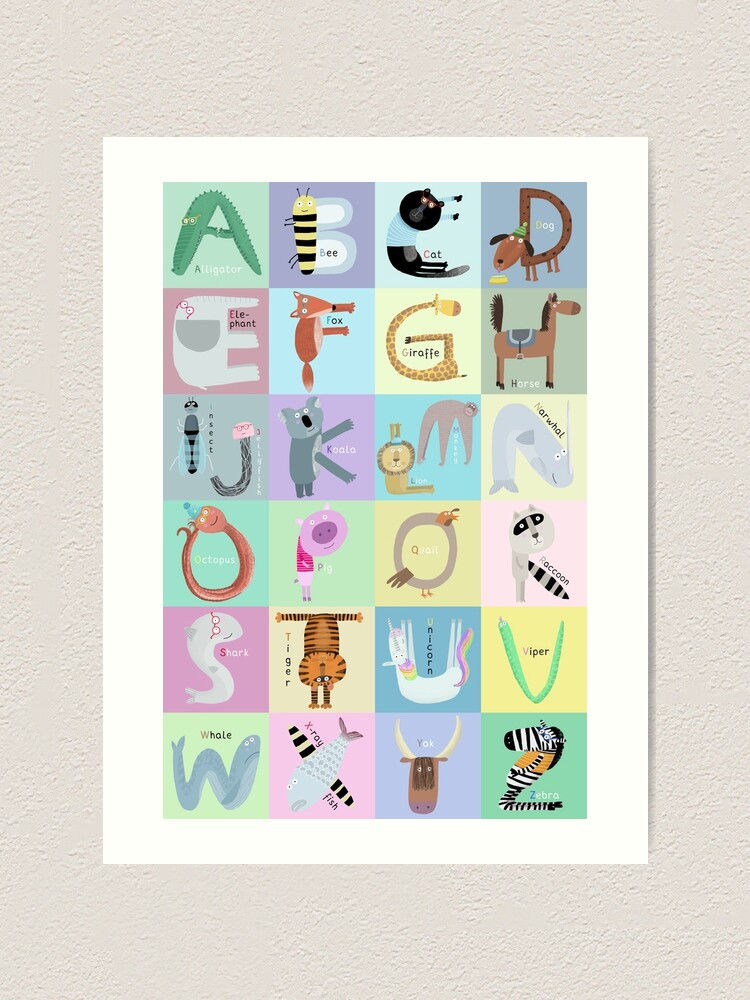 Thumbnail: alphabet animals kids wall art print