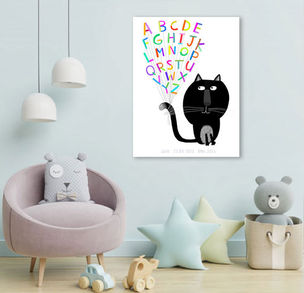 Cute Black Cat With Alphabet Letters