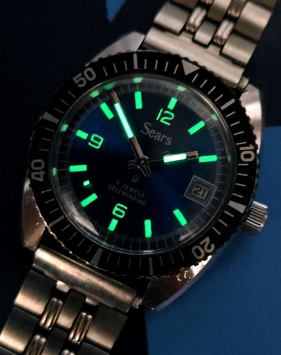 Thumbnail: Deep Blue 1970s Sears Mechanical A4 Dive Watch, Seiko/Hamazawa Powered