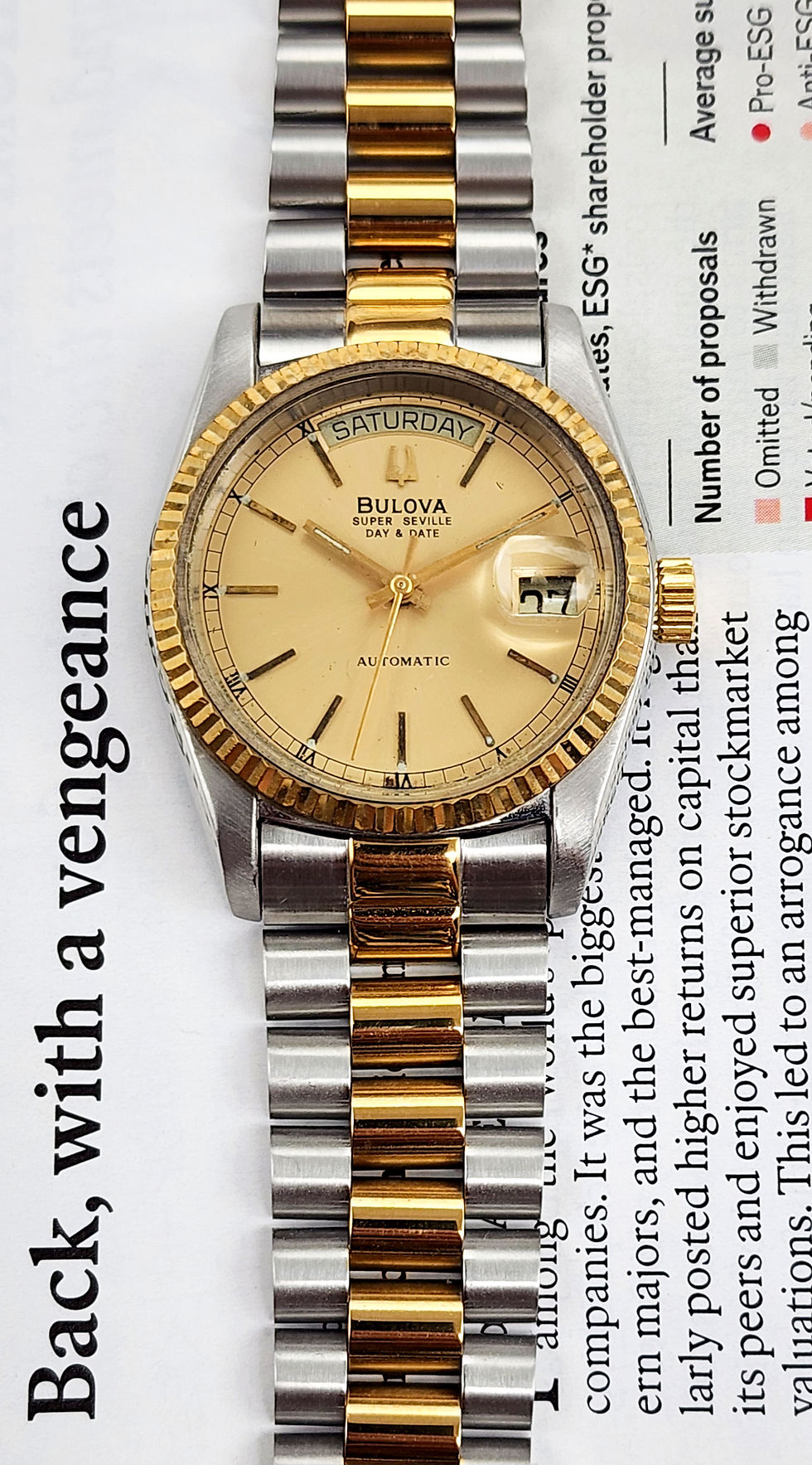 Bulova Super Seville Daydate 自動巻き Two-Tone 1989 Bulova Super Seville Day-Date Automatic Dress