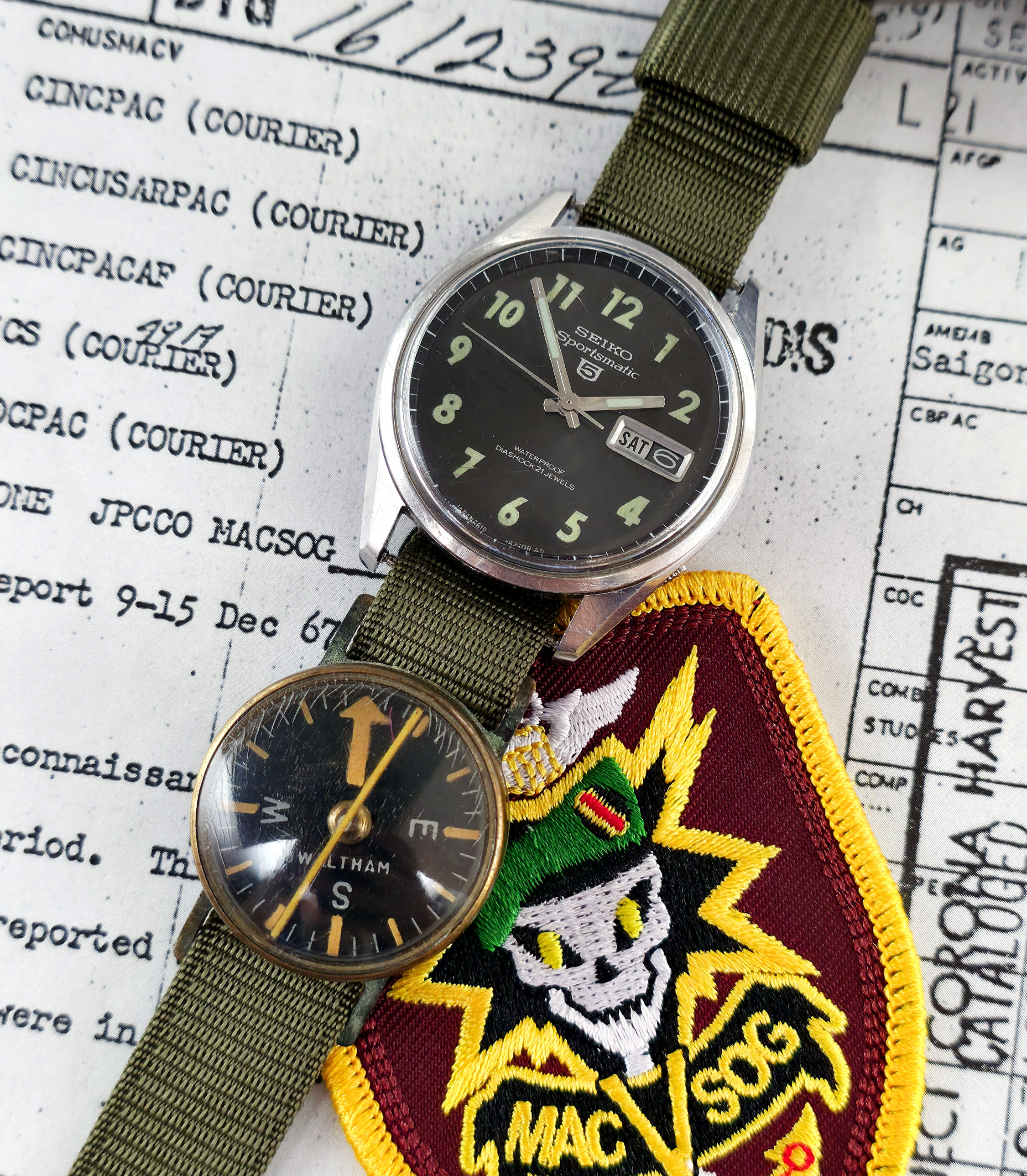 MACV-SOG 1967 Seiko 6619-8060 Automatic, w/Waltham Military Compass
