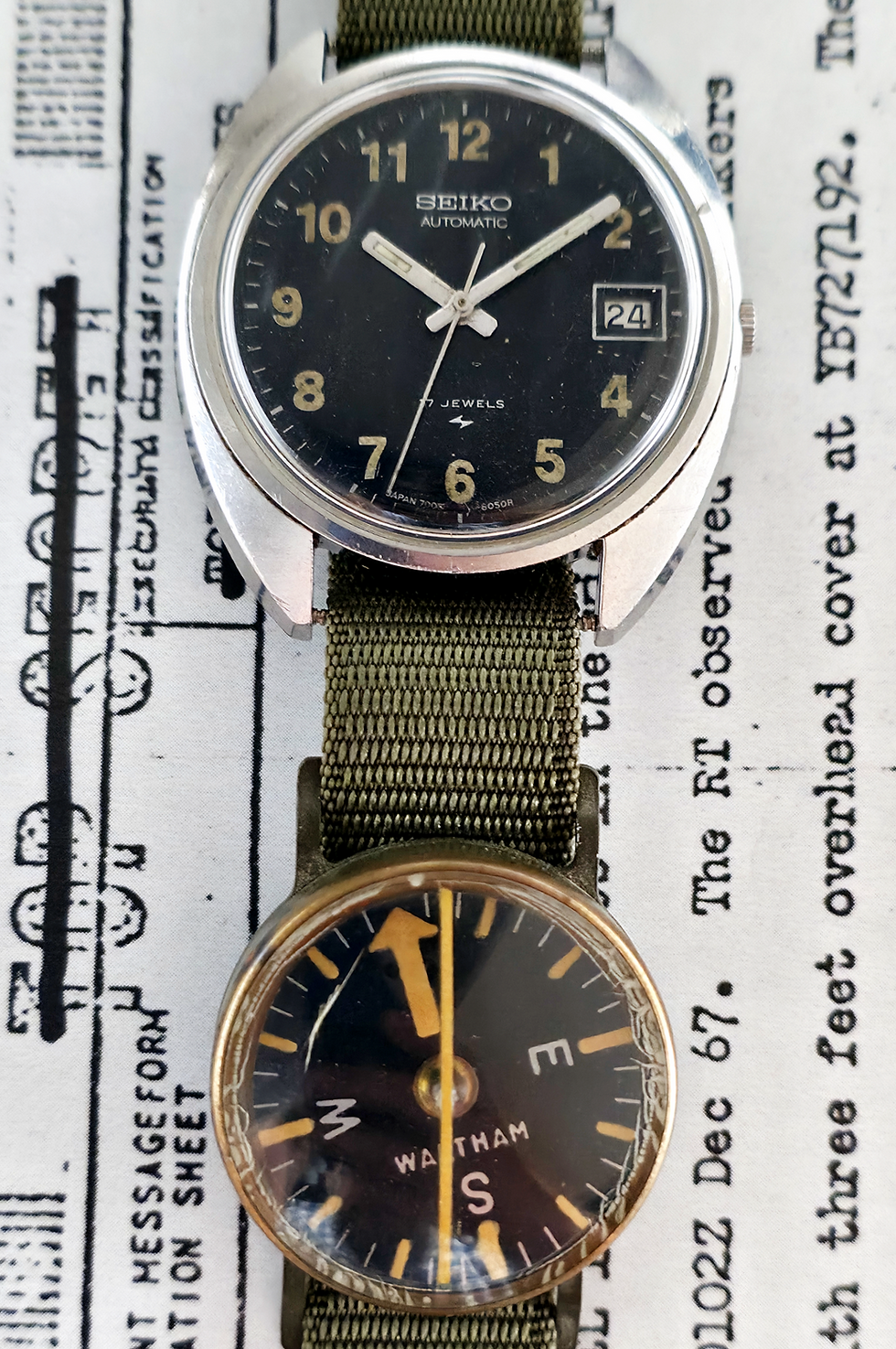 Thumbnail: MACV-SOG 1969 Seiko 7005-8030 Automatic Diver, w/Waltham Military Compass