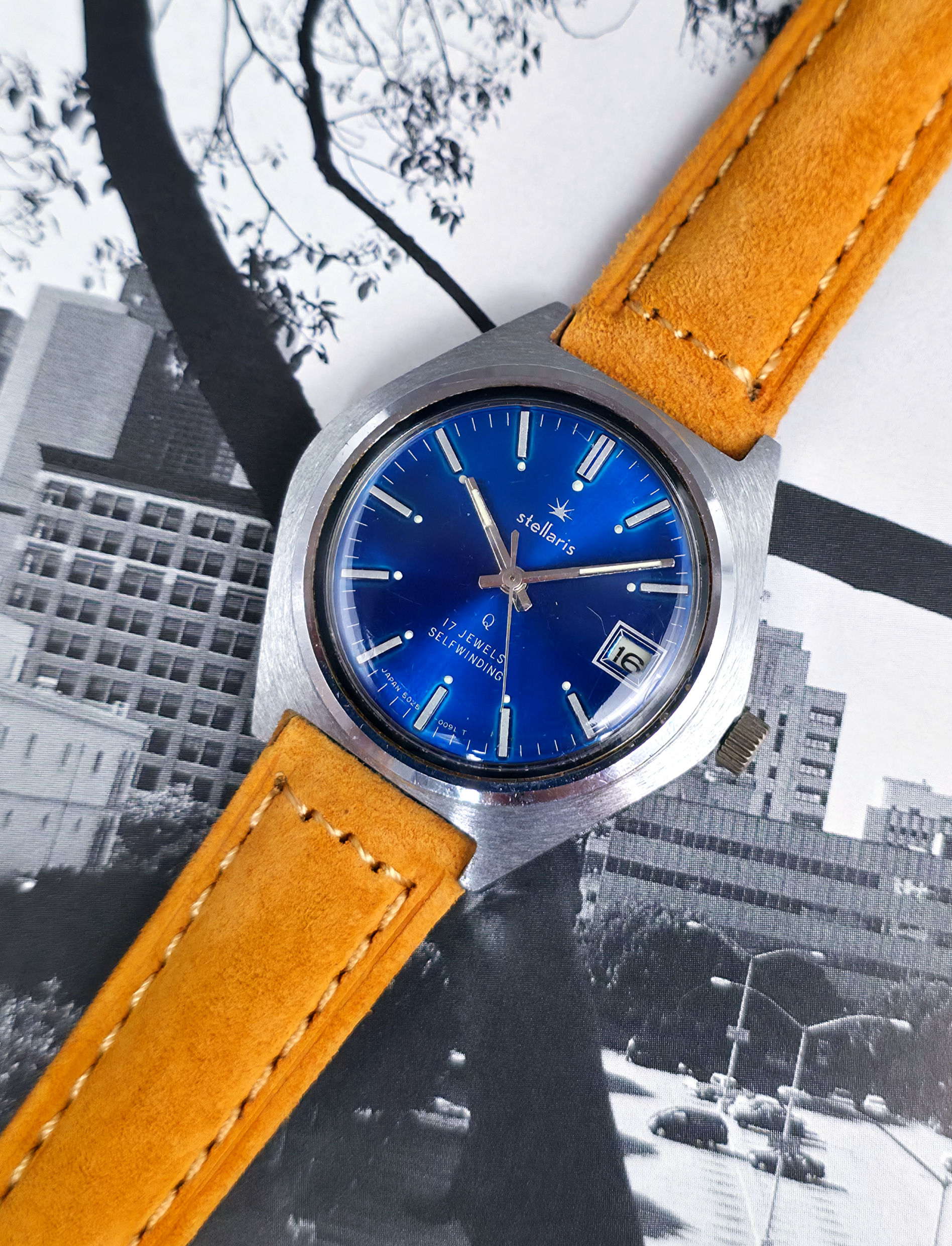 1970s Stellaris Deep Blue Automatic Watch, w/Seiko Hamazawa 5025A Movement