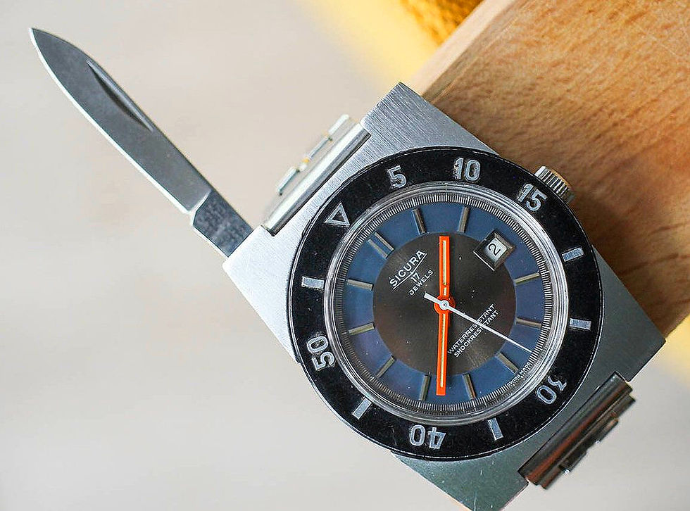 Thumbnail: 1970s Sicura Jump Hour Mechanical Watch, Red Dial Variant