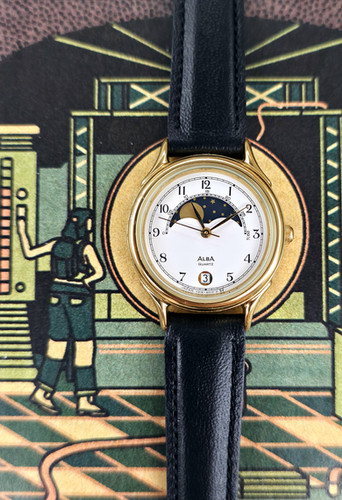 Gold 1981 Alba V318-6010 Womens Moonphase JDM Dress Watch | DC