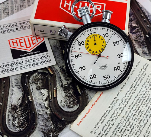 New Old Stock 1970s Heuer Ref. 570 1/100 Split Minute Stopwatch, w