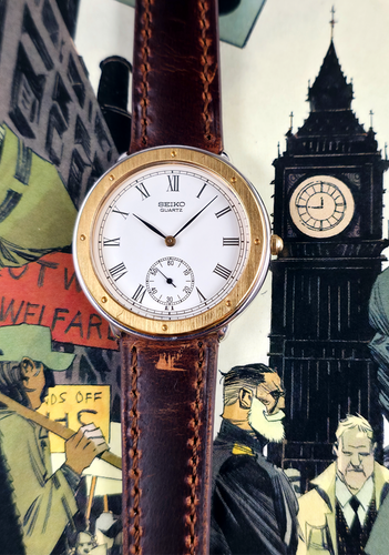 Gold Two-Tone 1986 Seiko 2G28-6040 Dress Watch, w/Instructions