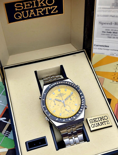 レア！セイコー スピードマスター 7A28-710A Seiko 7A28-710A Yellow Chronograph Quartz June 1983 – Tortoise Watches