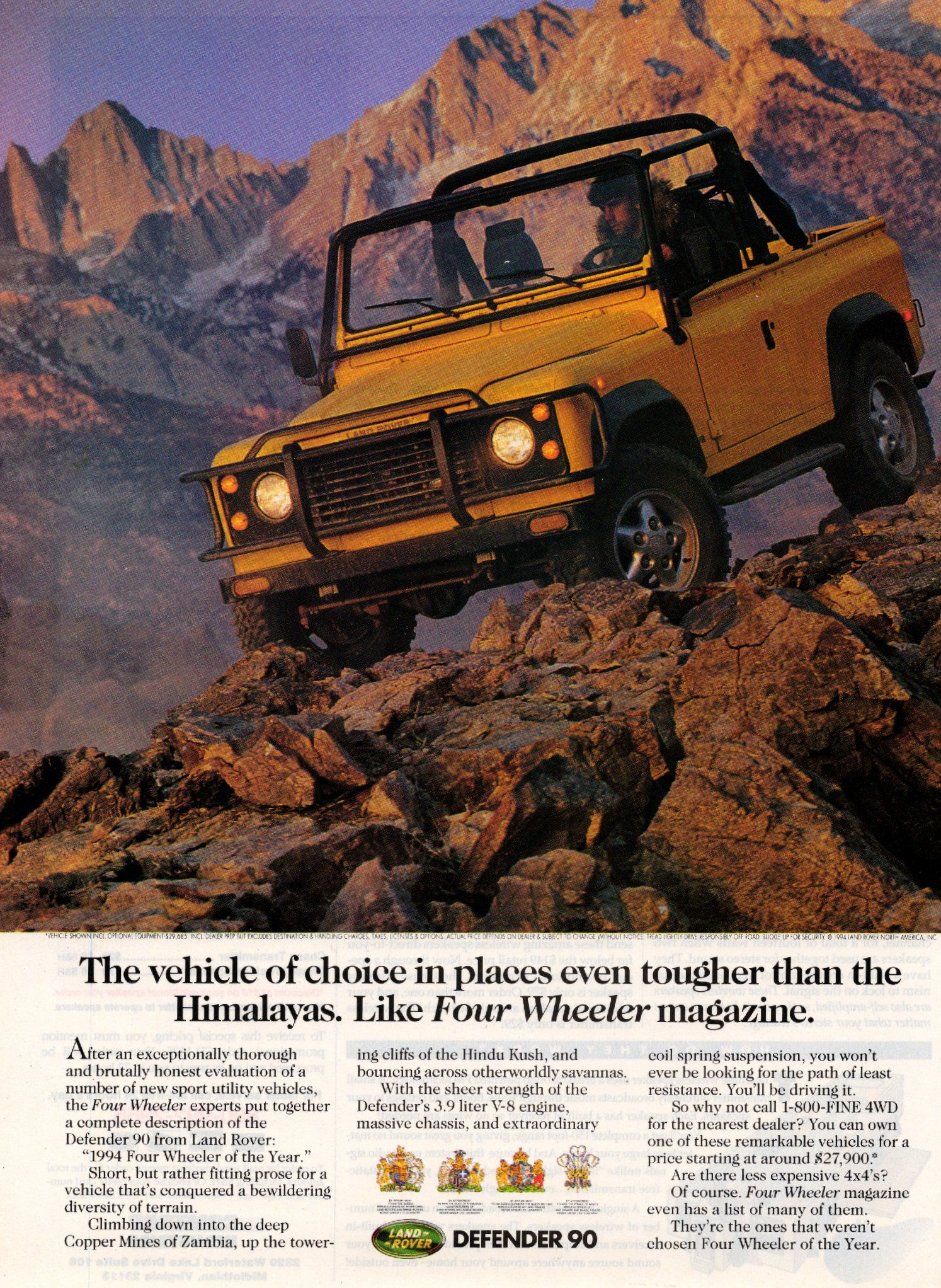 1994 Land Rover Defender "Vehicle of Choice in Tough Places" SUV Advert