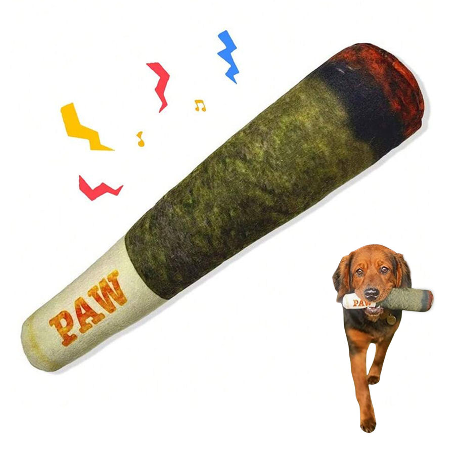 Cigar Shaped Plush Squeaky Dog Toy – Soft Chew & Play
