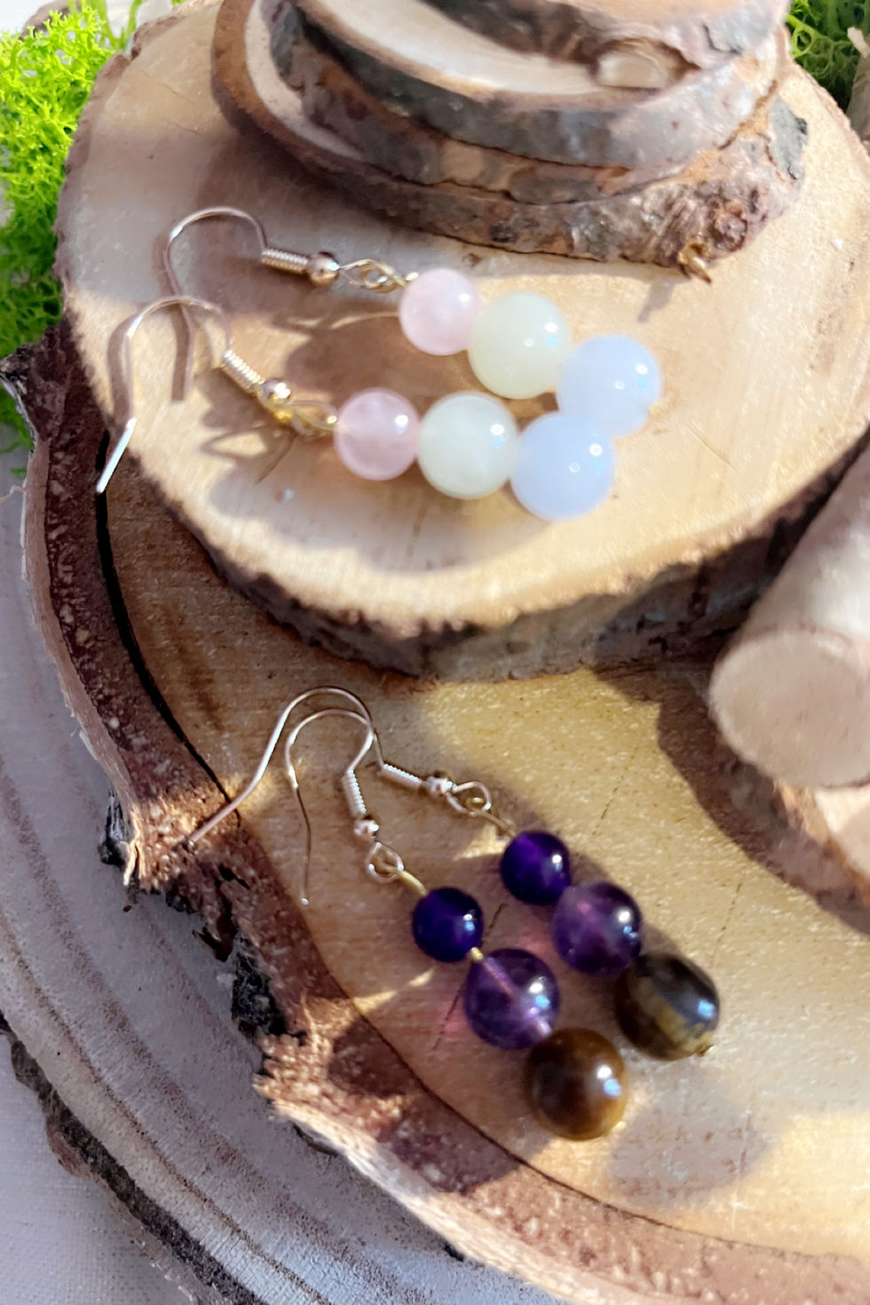 Miniature : Boucles d’oreilles Oeil de Tigre et Améthyste 