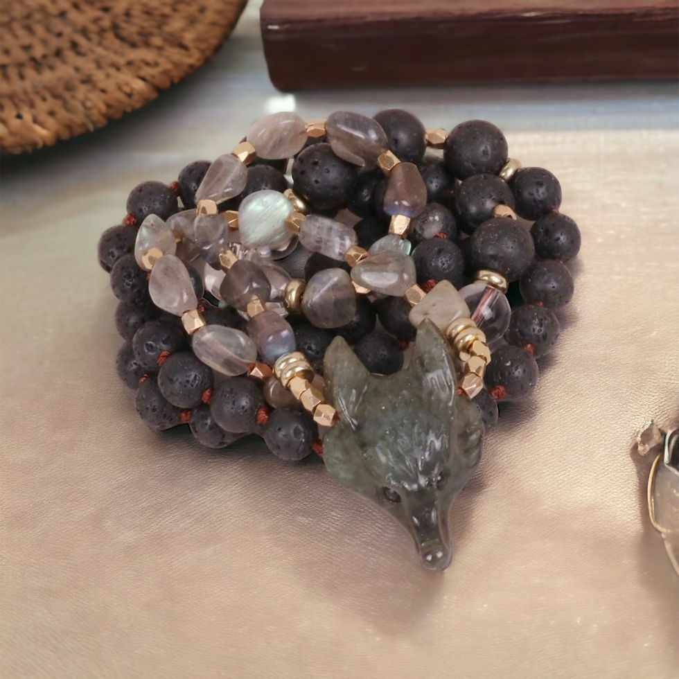 Miniature : Sautoir Labradorite et pierre de lave