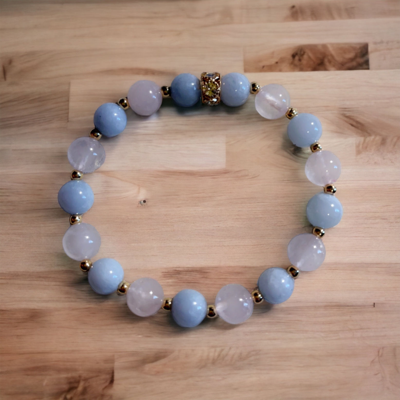 Bracelet soin Topaze bleue et Quartz rose