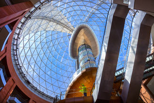 the glass dome and stairs of Victoria Square Mall in Belfast, Ireland
