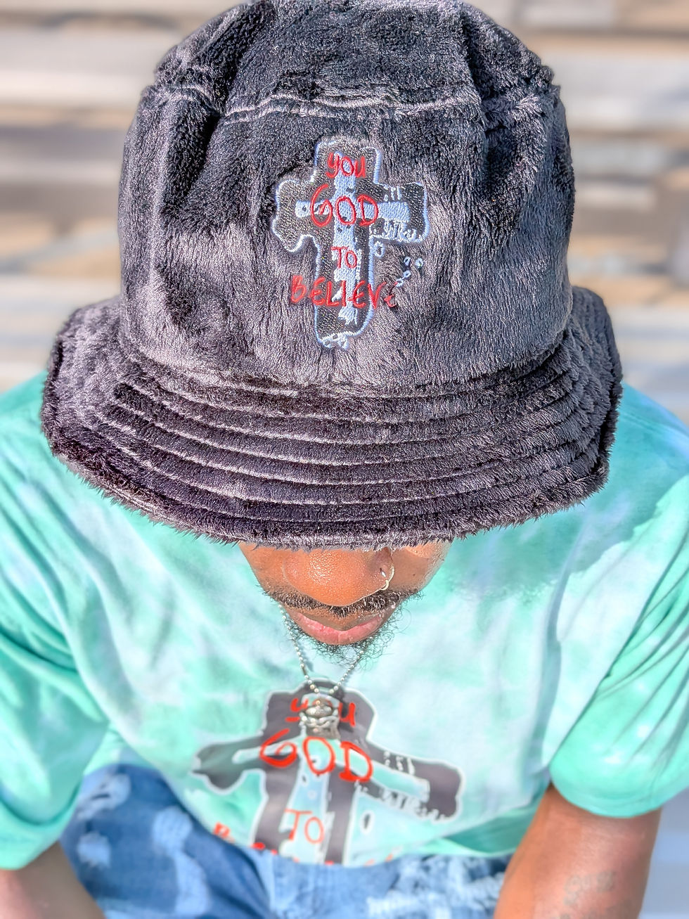 Thumbnail: Black Fuzzy Plush Velvet Bucket Hat 