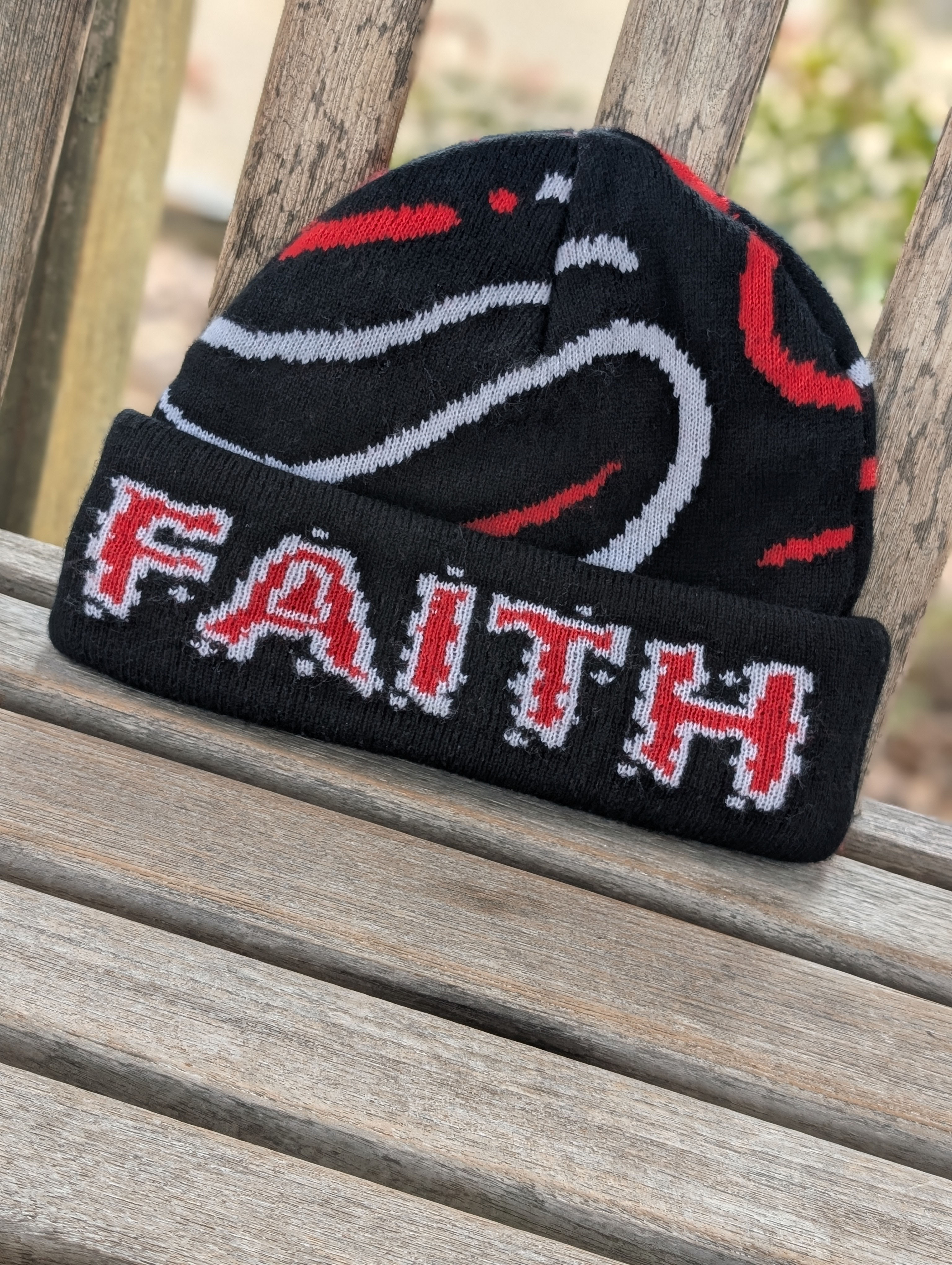 Black "You God To Believe" Faith Jacquard Print Dual Wall Knit Beanie