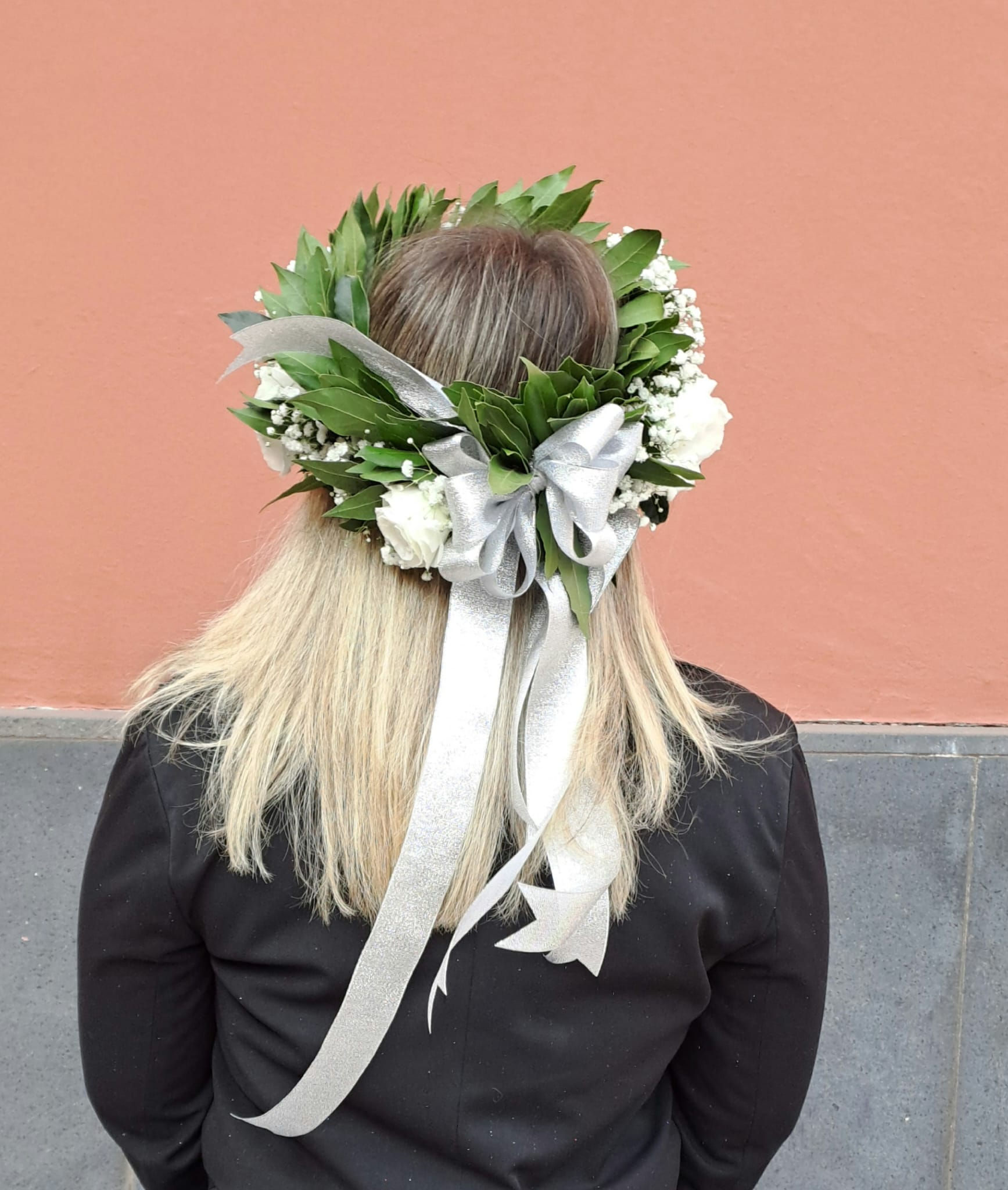 Corona d'alloro Gisofila e Lisianthus