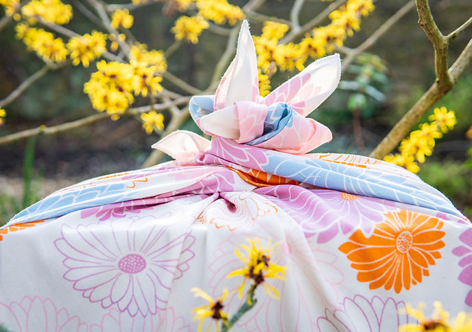 furoshiki flower wrap in summer setting