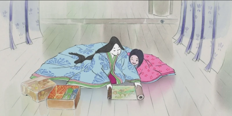 Heian ladies looking at manuscripts