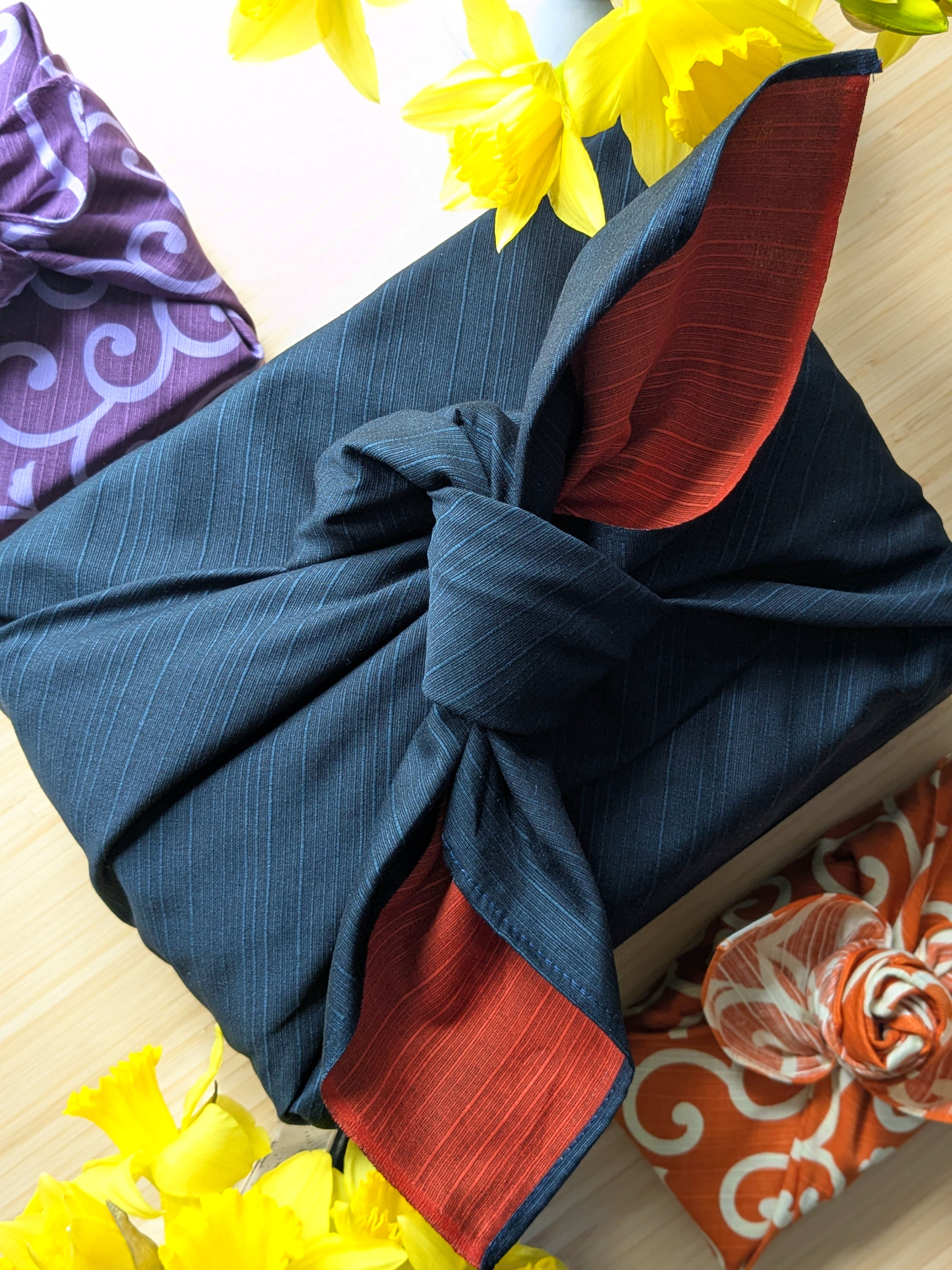 Solid colour Kyoto furoshiki navy orange