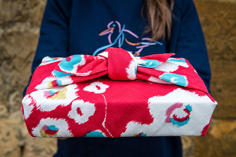 Thumbnail: Japanese Apricot Red furoshiki present being held