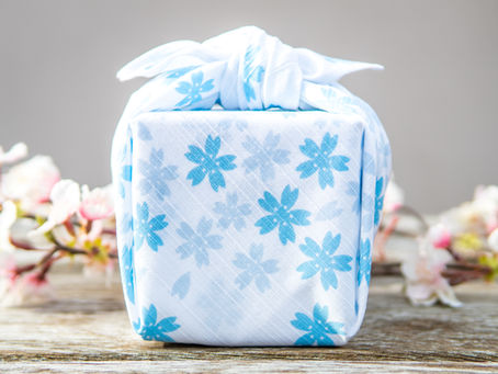 snowflower blue furoshiki wrapped present