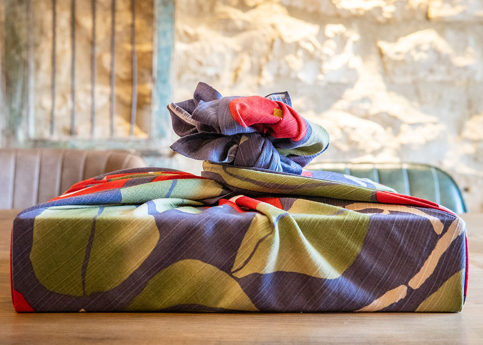 Camellia furoshiki gift-wrapped present