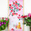 Thumbnail: pink camellia and cat tenugui wall hanging