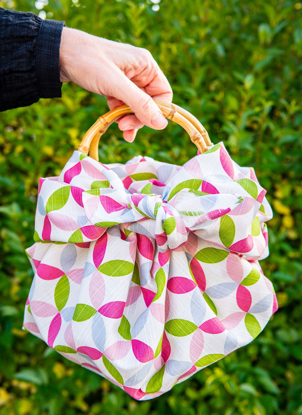 furoshiki ring bag with bamboo handles