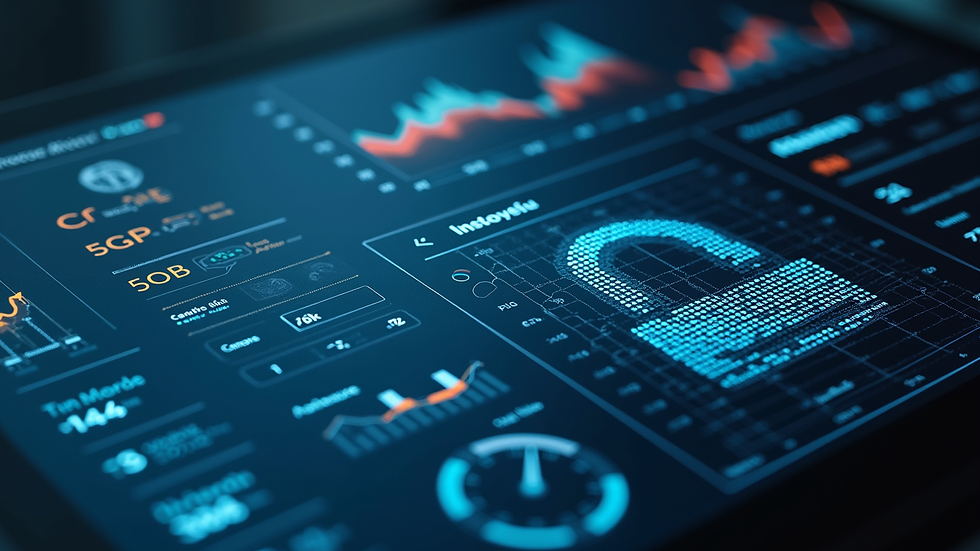 High angle view of a futuristic AI interface with data analytics