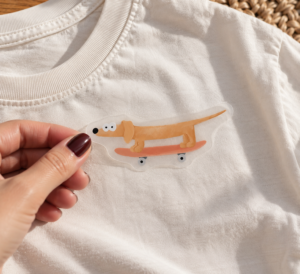 Miniaturbild: Bügelbild Dackel auf Skateboard - DTF für Tshirts, Taschen und mehr!
