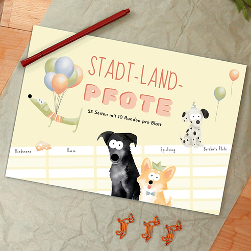 Spieleblock "Stadt Land Pfote" Partyspiel für Hundefans, lustige Geschenkidee  |