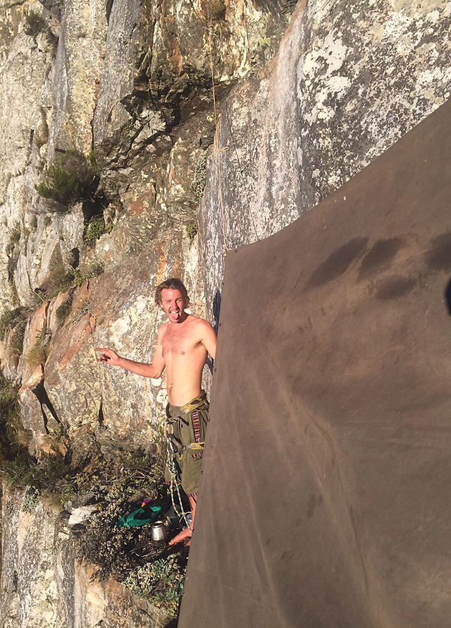  Alex on the ledge, chuffed with his tarp "system".