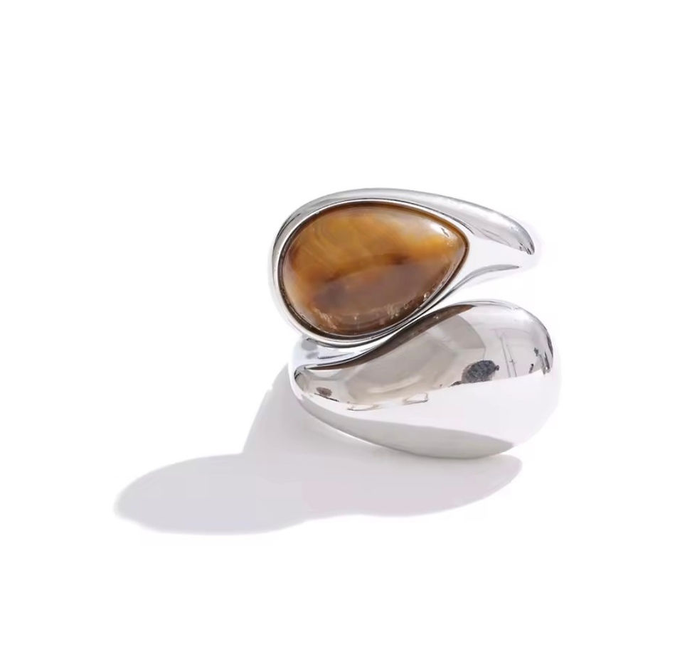 Verstelbare RVS zilverkleurige ring met tijgeroog