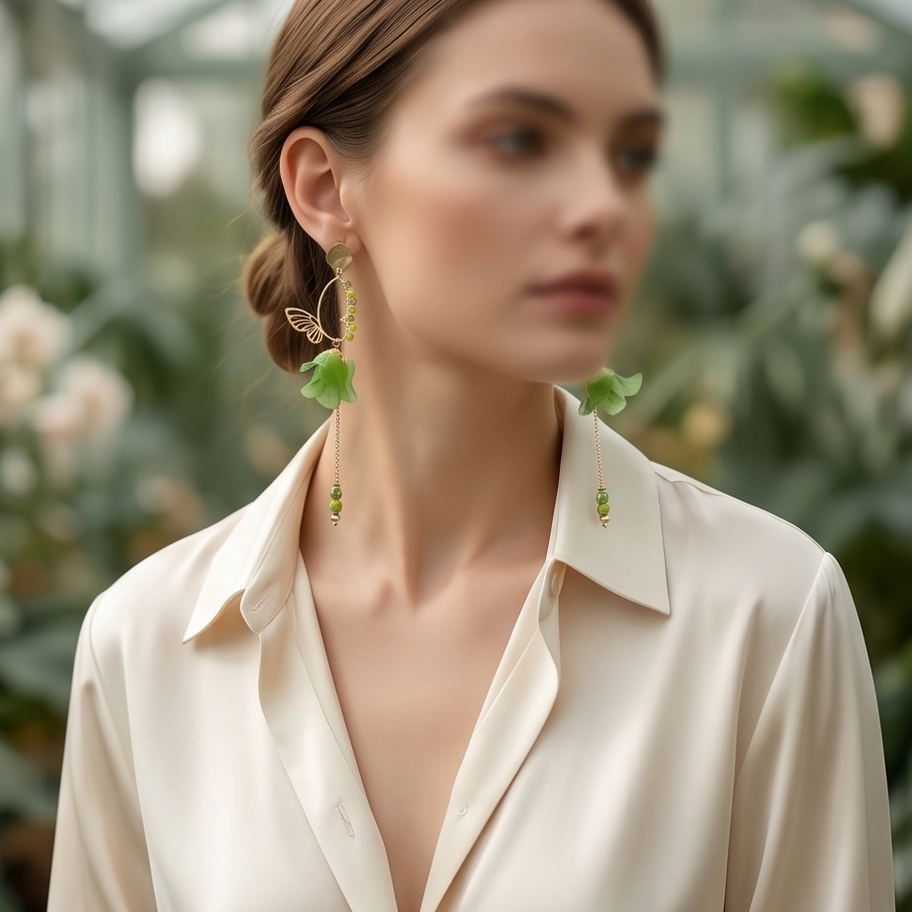 Lange oorbellen FLORAL green