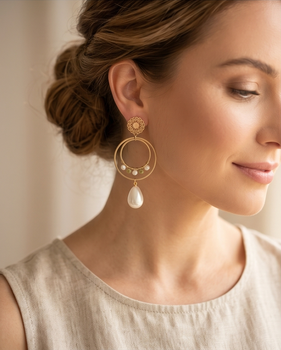 Elegante oorbellen met warme uitstraling met imitatie parel