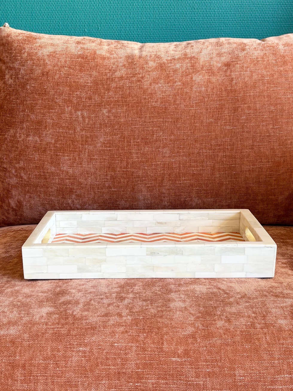 Miniature : Plateau zig zag orangé en marqueterie authentique