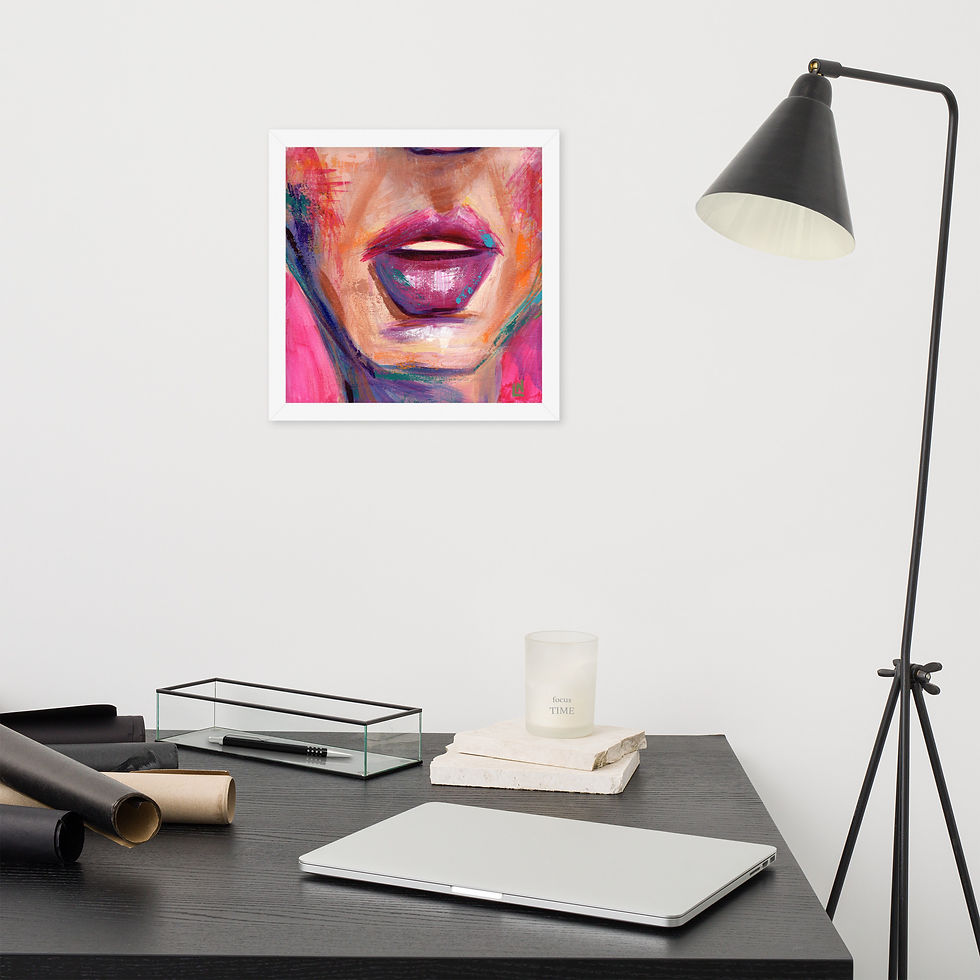 Thumbnail: Poster of wait, (open smile against a pink background) in a white frame.
