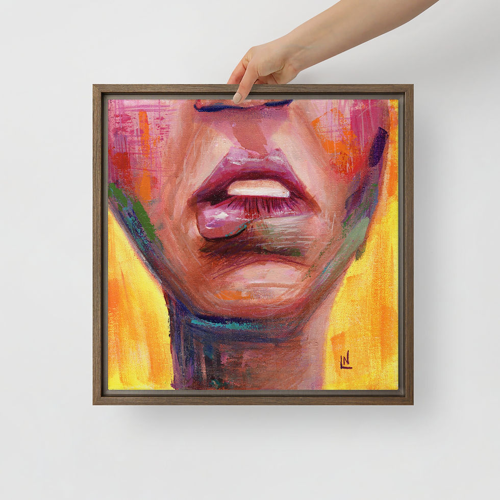 Thumbnail: A hand holding a framed (wooden) canvas print of umm... (biting lip against yellow background).