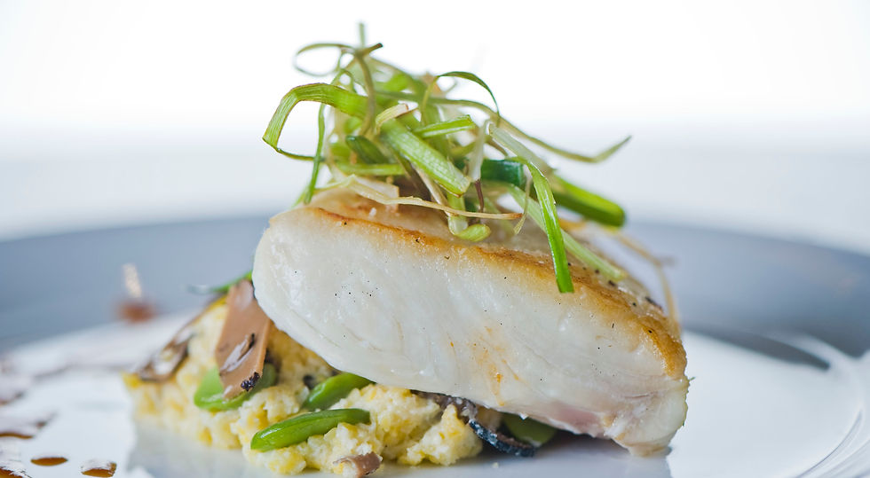 Halibut with Corn Risotto and leeks