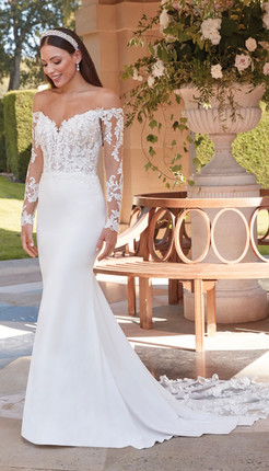 Long Sleeve Off the Shoulder Stretch Crepe Bridal Gown