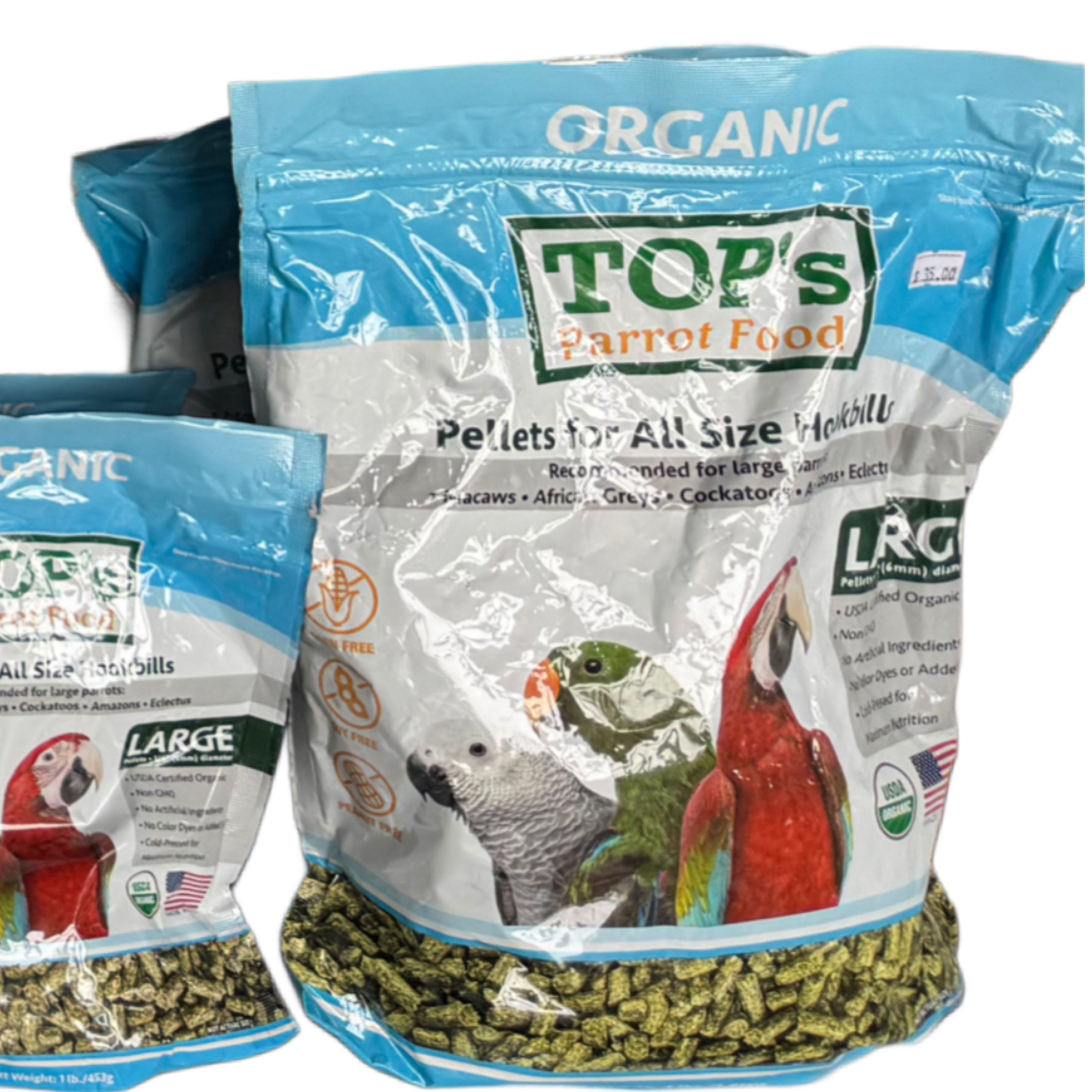 Tops Parrot Food- Pellets for all Size Hookbill - Large 1LB Bag 