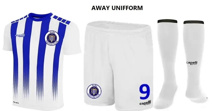 White and blue striped Soccer uniform