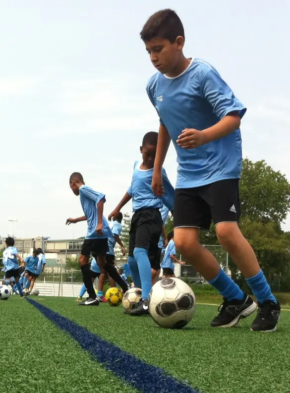 Soccer players learning technical skills. webp