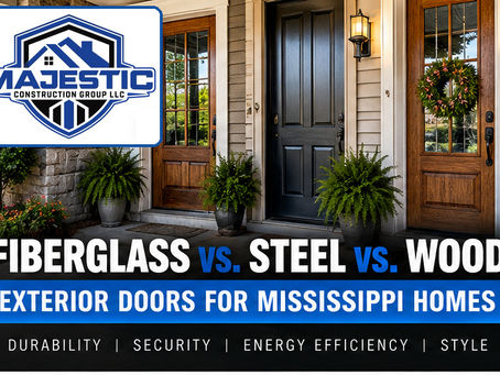 Fiberglass vs. Steel vs. Wood Exterior Doors — Majestic Construction Group LLC official blue shield logo
