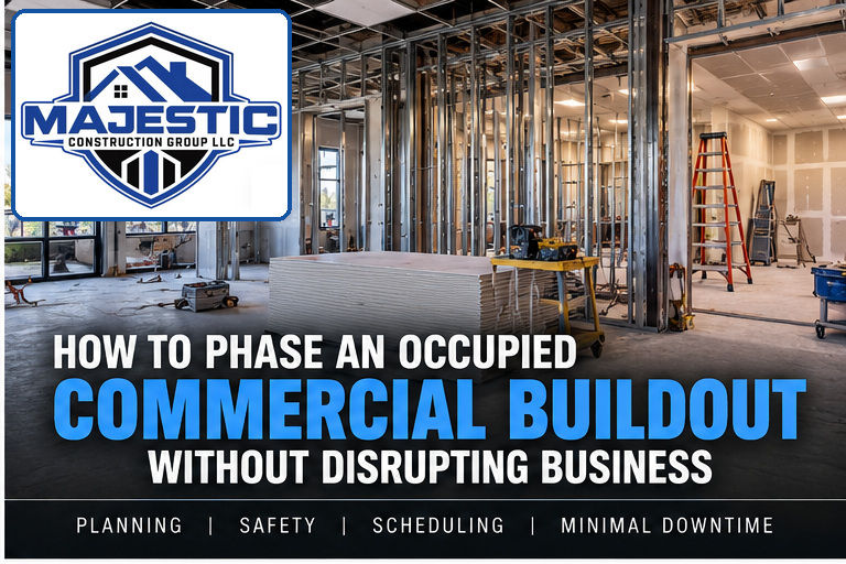 How to Phase an Occupied Commercial Buildout — Majestic Construction Group LLC official blue shield logo