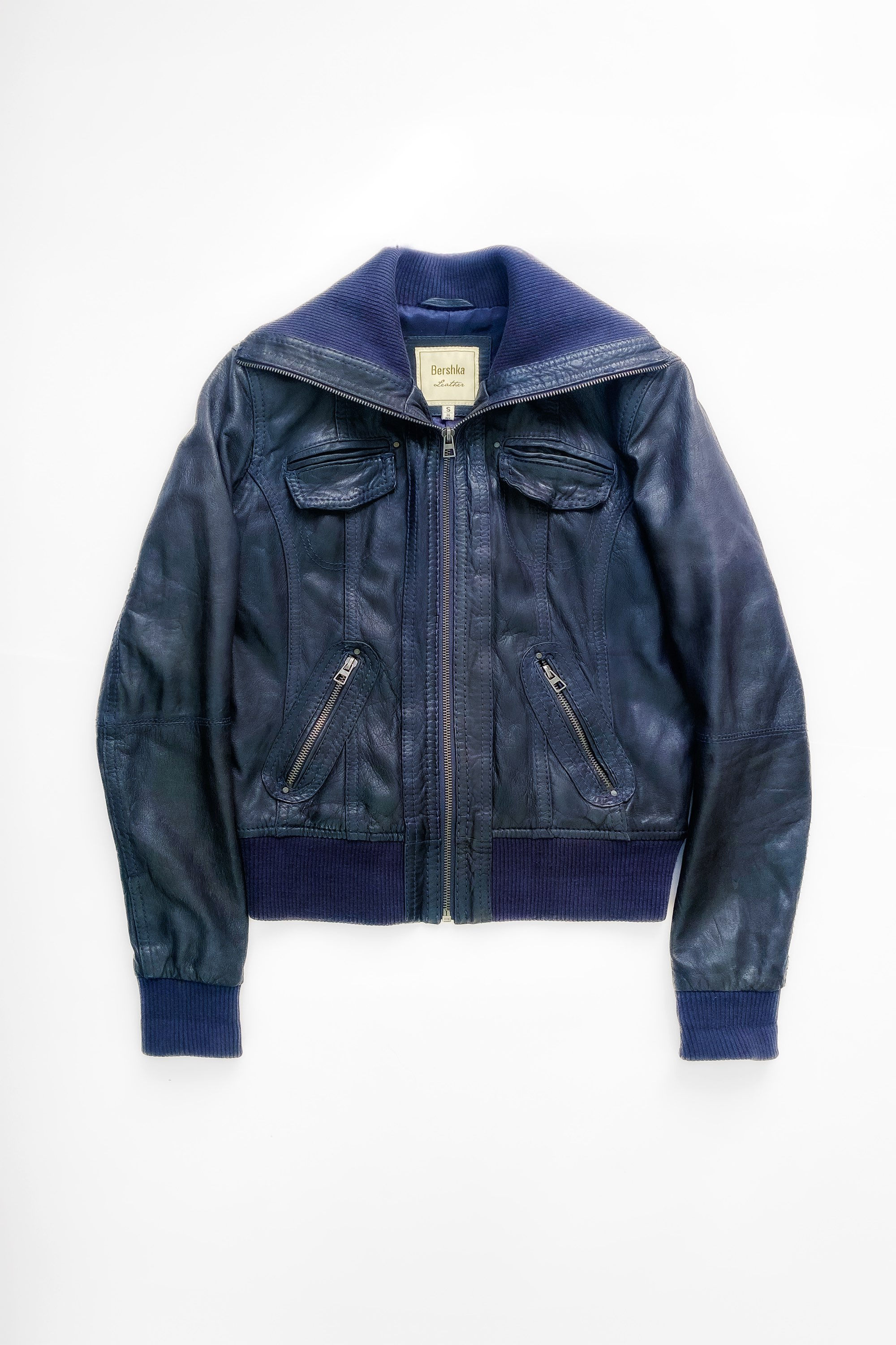 00s blue leather jacket size S