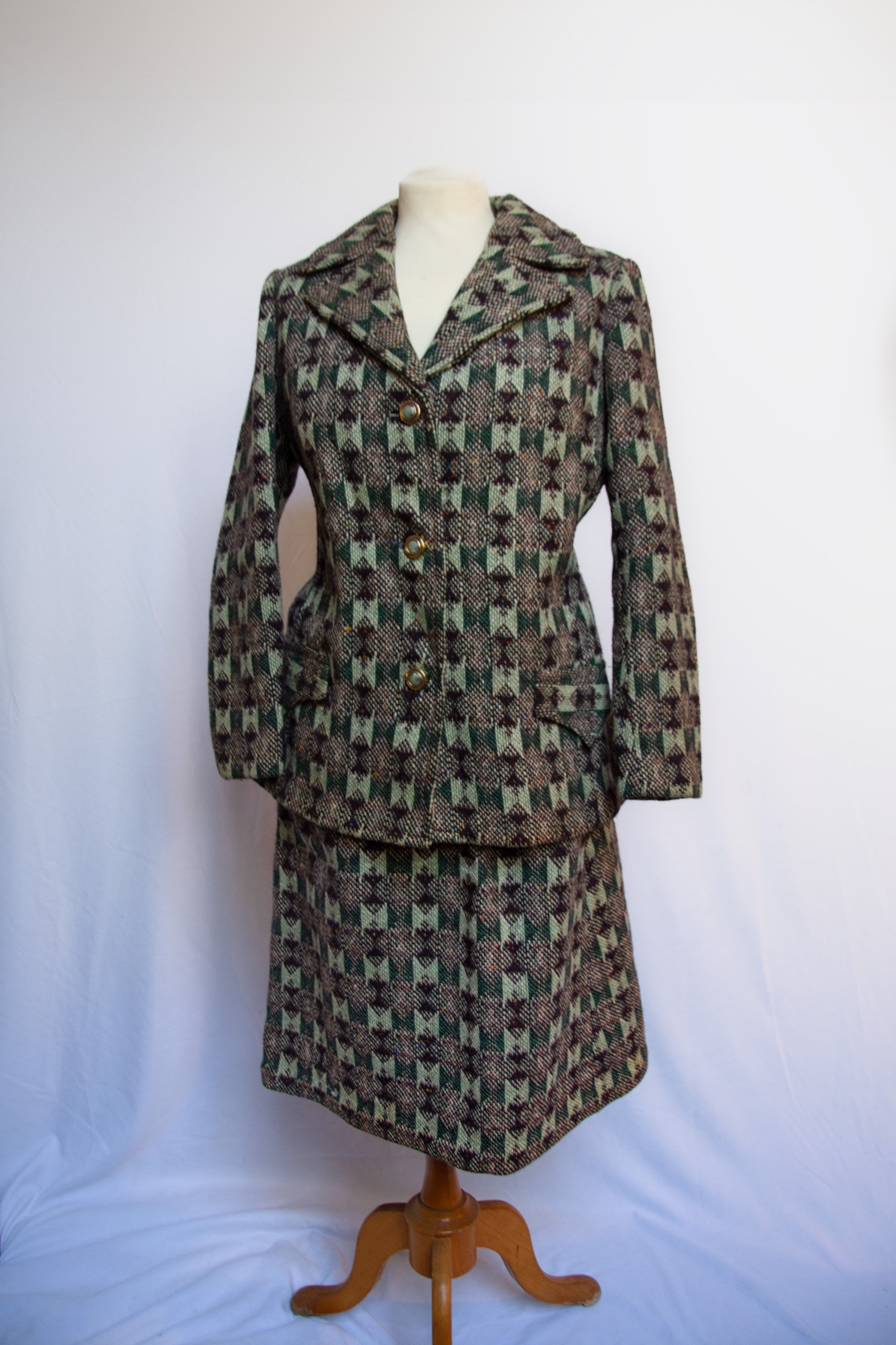 70s patterned suit set- midi skirt & blazer size S-M