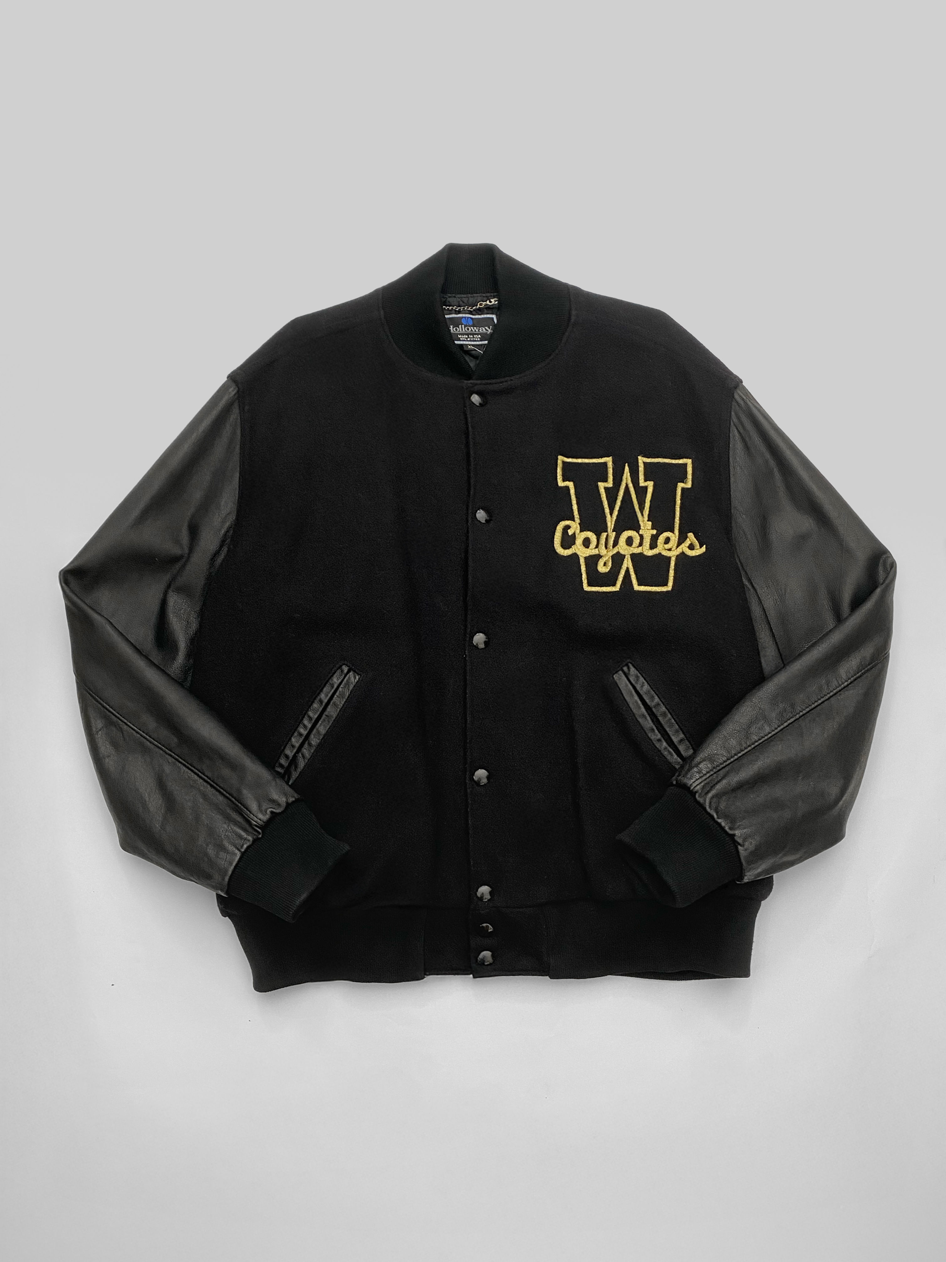 90s varsity jacket with leather sleeves size XL